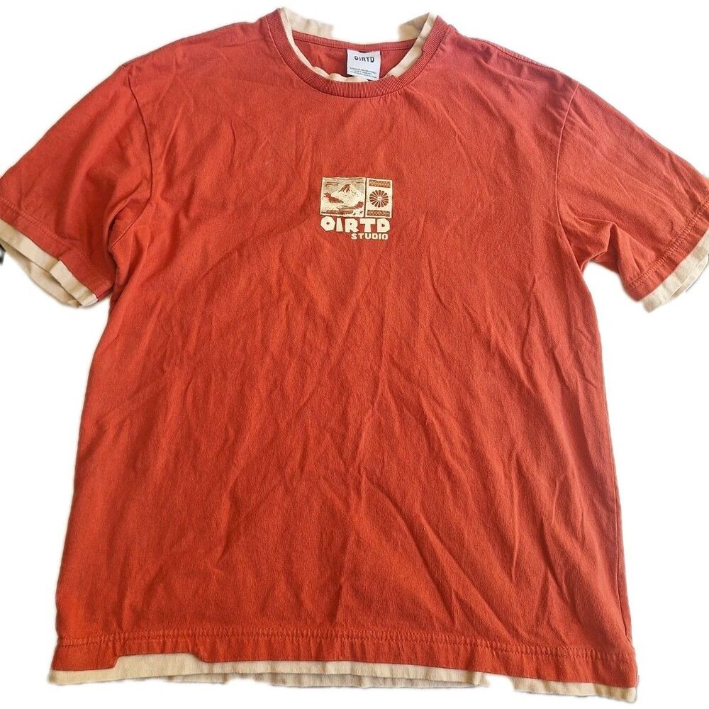 OIRTD Studio Red Cream Layered Japanese Graphic Tee Y2K Streetwear Size L 21x25